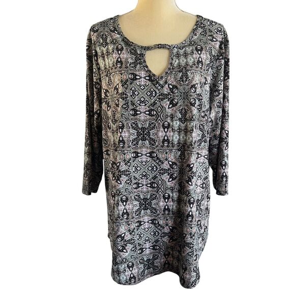 Bobbie Brooks Tunic Top Keyhole Neckline Long Sleeve Plus Size 3X Multicolor - Picture 2 of 11